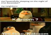 me:*peacefully sleeping on the night of 31st December* my neighbors: Kaboom ? Yes Rico, Kaboom