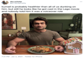 ska scholar 000 @CTWritePretty kumail is probably healthier than all of us dunking on him. but still he looks like he got cast in the Lego movie and nobody told him it was a voiceover role PAN'S LABYRINTH 经, 7:21 PM · Jan 2, 2021 · Twitter for iPhone
