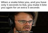 When a snake bites you, and you have only 5 seconds to live, you make it bite you again for an extra 5 seconds Yeah, this is big brain time.