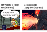 Things were a lot more peaceful in the first three years.
What even happened during the 1st impeachment?

Also, I kind of noticed that 2020 finally showed Trump's #1 weakness in full: His complete lack of political understanding. Every year before, he kept strong by deluging the media with really dumb news, whether he wanted to or not.
