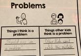 Hey teacher, please see me after class Problems Things I think is a problem Things other kids think is a problem Should Oller Kids woit catch this mistale Say are problem"