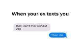 When your ex texts you But I can't live without you Then die