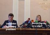 NPOKYPATV ABTOHOMHO PECIVENIK Joe Biden becoming president Bernie Sander on a chair