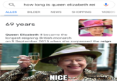how long is queen elizabeth rei ALLES BILDER NEWS SHOPPING VIDEOS 69 years Queen Elizabeth |I became the longest-reigning British monarch on 9 September 2015 when she surpassed the reign NICE (C)2006. ules & nhotoshoonix.com
