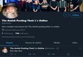 Follow ... The Amish Posting Their L's Online @AmishLs Your number one source for The Amish posting their Ls online. 9 Joined February 2021 1 Following 798 Followers Not followed by anyone you're following Tweets Tweets & replies Media Likes The Amish Posting Their L's Online @AmishLs · 2h Any day now. 17 2I 139 780