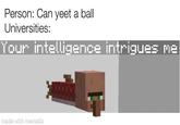 Person: Can yeet a ball Universities: Your intelligence intrigues me made with mematic