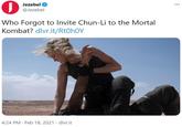 Jezebel @Jezebel Who Forgot to Invite Chun-Li to the Mortal Kombat? dlvr.it/Rt0h0Y 4:24 PM Feb 18, 2021 · dlvr.it