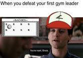 When you defeat your first gym leader BADGES You're trash, Brock.