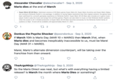 Alexander Chevalier @alexchevalier1 · Sep 3, 2020 ... Mario dies at the end of March • Super Mario 3D All-Stars: Optimized versions of 3D Mario games Super Mario 64, Super Mario Sunshine and Super Mario Galaxy are coming to Nintendo Switch in one package. In addition to having higher resolutions than their original versions, the games have been optimized for a smooth gameplay experience on Nintendo Switch. Super Mario 3D All-Stars also includes an in-game music- player mode to play the music and songs from all three games. Players can also listen to music on their Nintendo Switch systems when the screen is off. A limited production of Super Mario 3D All-Stars launches exclusively for the Nintendo Switch family of systems on Sept. 18 and will be available until approximately March 31, 2021. 1 3 Donkus the Psycho Shocker @poondonkus · Sep 3, 2020 If March 10th is Mario Day (MAR 10 = MARIO) then March 31st, when Mario dies and becomes inexplicably inaccessible to us, must be Marei Day (MAR 31 = %3D MAREI). Marei, Mario's alternate dimension counterpart, will be taking over the franchise from then onward. TheArgoNinja @TheArgoNinja · Sep 3, 2020 So the Mario Direct was neat, but what's with everything having a limited release? Is March the month where Mario Dies or something? •.. Font Material property
