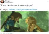 Diogo @Ogoidsepol "Pare de chorar, é só um jogo " O jogo: twitter.com/guilhermeafons ... 7:07 AM - 24 Mar 2021 > The Legend of Zelda: Breath of the Wild Hyrule Warriors: Age of Calamity Organism Terrestrial plant Happy Grass Adaptation Technology Font