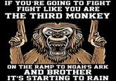 IF YOU'RE GOING TO FIGHT FIGHT LIKE YOU ARE THE THIRD MONKEY ON THE RAMP TO NOAH'S ARK AND BROTHER IT'S STARTING TO RAIN