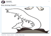 Kioskhill •.. @Kioskhill this shrimp fresh? 7:28 PM · Feb 6, 2021 · Twitter Web App