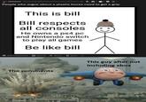 /mumes Pt y arisantulamum 1R hnaa ag People who argue about a plastic boxes need to get a grip This is bill Bill respects all consoles He owns a ps4 pc and Nintendo switch to play all games Be like bill 391 Cumnis Awaid Shan This guy after not Including xbox The comments