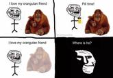 I love my orangutan friend Pill time! @monkey.posting I love my orangutan friend Where is he? I.