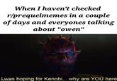 When I haven't checked r/prequelmemes in a couple of days and everyones talking about "owen" Lwas hoping for Kenobi... why are YOU here