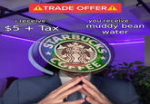 ATRADE OFFERA you receive: muddy bean water i receive: $5 + Tax CO Hand Plant Gesture Finger Font