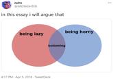 cairo @MIDNIGHTER in this essay i will argue that being horny being lazy bottoming 4:17 PM · Apr 5, 2018 · TweetDeck