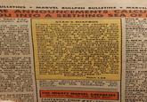 ULLETINS • MARVEL BULLPEN BULLETINS • MARVEL E ANNOUNCEMENTS CALCU OU INTO A SEETHING SEA OF - been hap- ullpen gang HULK # dark edg Night-Cra unlikely STAN'S SOAPBOX und his old NTINO (our at National -) shared a cently. They ng over old about what t could have excitement is I comicdom. dog world of to know that npetitors can time respect n other. And e to dry our From time to time we receive let- ters from readers who wonder why Strange! there's so much moralizing in our mags. They take great pains to point out that comics are supposed to be escapist reading, and nothing more. But somehow, I can't see it that way. It seems to me that a story without a message, however sub- liminal, is like a man without a soul. In fact, even the most escapist literature of all-old-time fairy tales and moral and philosophical points of view. Atevery college campus where I may speak, there's as much dis- cussion of war and peace, civil rights, and the so-called youth re- bellion as there is of our Marvel mags per se. None of us lives in a vacuum-none of us is untouched by the everyday events about us- events which shape our stories just as they shape our lives. Sure our tales can be called escapist-but just because something's for fun, doesn't mean we have to blanket our brains while we read it! DAREDEV out Fear tery-cloak hawk! Bu or the m all? X-MEN # Hulk-the and the fessor X! terwork y IRON MA Minotaur- fying, mc all! And- ing Mada SUB-MAR Killer W treachero other! Ca en Atlan tion? SGT. FUR the starti father! W War I fly mention t CAPT. S. pagin Ra in a sub that'll rea Serve in S CHAMBER trio of n carefully outta you work by tl MARVEL'S heroic legends-contained now that the Namath in a a recent issue NE, as well as e accompany- e mag, were MARVELOUS f that doesn't ducats to the . nothing wil!) D. BIG JOHN at the artistic WENGERS once ave missed all ucters, as well g eight or nine mixed up mág. cing his return out why tell you ecklist and see Excelsior! Stan Lee pal, you don't haveta keep intro- ducing yourself every time you phone. We still remember you, Charlie! an eye opener? Y has done both THE MIGHTY MARVEL CHECKLIST Marvel-ous Mags On Sale Right Now! pencilling for a the current ish ESS! For FANTASTIC FOUR #97: The title enough to tell #26 TH