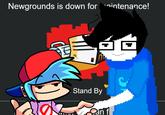 Newgrounds is down fornintenance! Stand By Can f Hairstyle Facial expression Vertebrate Product Organ World Cartoon Sharing Mammal Gesture Happy Interaction Font Red