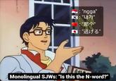: "ngga" [: "내가" “那个” 0: "I#3" Monolingual SJWS: "Is this the N-word?"