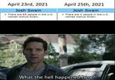 What Happened April 23rd, 2021 April 25th, 2021 Josh Swain Josh Swain • There are 65 people in the U.S. named Joshua Swain. There are 1 people in the U.S. named Joshua Swain. What the hell happened here?