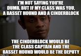 I'M NOT SAYING YOU'RE DUMB, BUT IF MY CLASS WAS YOU, A BASSET HOUND AND A CINDERBLOCK THE CINDERBLOCK WOULD BE THE CLASS CAPTAIN AND THE BASSET HOUND WOULD BE THE DEPUTY imgflip.com