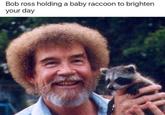 Bob ross holding a baby raccoon to brighten your day