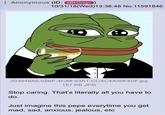The original Stop Caring Pepe /biz/ post - October 31st, 2018.