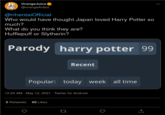 OrangeJuice RA @orangeArtboi @nhentaiOfficial Who would have thought Japan loved Harry Potter so much? What do you think they are? Hufflepuff or Slytherin? Parody harry potter 99 Recent Popular: today week all time 12:25 AM - May 12, 2021 · Twitter for Android 5 Retweets 65 Likes