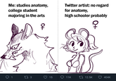 Twitter artist: no regard for anatomy, high schooler probably Me: studies anatomy, 6. college student majoring in the arts 27 3 15 11K LI 12.5K 404K to