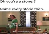name every stone then Oh you're a stoner? Name every stone then. 18日 A high geologist 20 Are you challenging me?