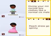 Giving your mii normal boy clothes like a normal cis male R Rotate Peach dress go spinny R Rotate