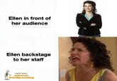 Ellen in front of her audience Ellen backstage to her staff Curb your enthusiasm baldpesting