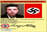 The National Socialist German Workers Party Member ID Oficial Photo of Member: Member's Pledge of Dath: "I Sigismund Steinhaüser, swear 1 will be falthful and obedlent to the leader of the German Empire and people, ldolf Hller, to observe the law, and to conscientiously fulfill my official dutles, so help me God." Oficial Stamp and Signature: Member's Official Stgnature: Sisismun steinhaiiser ONALS