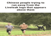Chinese people trying to run away from the Liveleak logo that appears above them