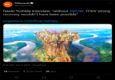 PCGamesN PCG @PCGamesN Naoki Yoshida interview: "without #WOW, FFXIV strong recovery wouldn't have been possible" pcgamesn.com/final-fantasy-... 8:08 AM · Jun 6, 2021 · TweetDeck 14 Retweets 1 Quote Tweet 25 Likes
