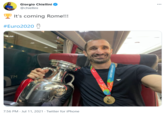 Giorgio Chiellini ... @chiellini It's coming Rome!!! #Euro2020 TM 7:56 PM - Jul 11, 2021 - Twitter for iPhone UEFA EURO 2020