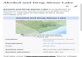 Alcohol and Drug Abuse Lake Alcohol and Drug Abuse Lake is a reservoir in Richland County, South Carolina, in the United States. 1] The size of the lake is 93.2 acres (377,000 m2).12] Alcohol and Drug Abuse Lake oAlcohol and Drug Abuse Lake Show map of South Carolina Show map of the United States Show all Location Richland County, South Carolina Coordinates 34°5'26"N 80°59'0.5"W Туре Reservoir Surface area 93.2 acres (377,000 m2) Surface elevation 318 feet (97 m) The lake most likelv was named after Morris Village,