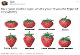 nick @andnickotine f--- your zodiac sign, whats your favourite type of strawberry Oblate Globose Globose Conic Conic Long Conic Necked Long Wedge Short Wedge 8:34 AM Feb 23, 2021 · Twitter for iPhone
