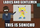 LADIES AND GENTLEMEN THIS IS SONICHU Facial expression Product Cartoon Gesture Font Smile Happy Technology Poster