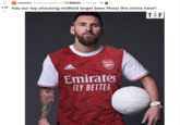 r/Gunners · Posted by u/kaden_dd (2 Bellerin 5 hours ago 1.5k Has our top attacking midfield target been Messi this entire time? TOF Arsenal adidas Emirates FLY BETTER