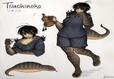 Tsuchinoko ツチノコ FISHI fiship Hair Hairstyle Cartoon Vertebrate Sleeve Mammal Gesture Black hair Art