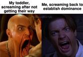 My toddler, screaming after not getting their way Me, screaming back to establish dominance PrincessMarlye