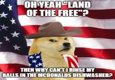 OH YEAH "LAND OF THE FREE"? THEN WHY CAN'TI RINSE MY BALLS IN THE MCDONALDS DISHWASHER?
