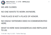 Misha Panarin - &ɔlf - #RPGLatam @panarin_misha WE ARE CLOSED. NO ONE WANTS TO WORK ANYMORE. THIS PLACE IS NOT A PLACE OF HONOR. NO HIGHLY ESTEEMED DEED IS COMMEMORATED HERE. WHAT IS HERE WAS DANGEROUS AND REPULSIVE TO US. 11:45 AM · May 13, 2021 · Twitter Web App