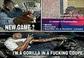 Yes but before proceeding you must select your gender sir Create Character NEW GAME 2 • Male • Female •Gorilla in a f-----' coupe IMA GORILLA IN A F------ COUPE