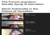 The French populace- literally dying of starvation Marie Antoinette in the Palace of Versailles- Hat Éirinn O'Kelly 1:22 Hat again Éirinn O'Kelly 0:50 Hat 3 Éirinn O'Kelly 2:44
