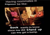 roommates in Ridgewood Having roommates in Ridgewood be like: Sock wants to know since they did Stand up can they get a bump.