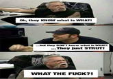 Oh, they KNOW what is WHAT! MCROCAN ...but they DONT know what is WHAT! ..They just STRUT! WHAT THE F---?! Countu