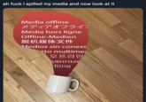 ah f--- i spilled my media and now look at it Media offline メディアオフライン Média hors ligne Offline-Medien 脱机媒体文件 Medios sin conexi tto multime 오프라인 данные fline